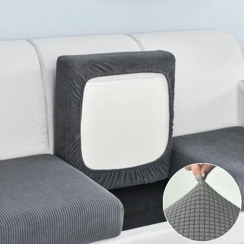 Color: Field Green, Specification: 90*150cm - Jacquard Sofa Cushion Cover for Living Room Pets Kids Furniture Protector Polar Fleece Stretch Washable Removable Couch Covers