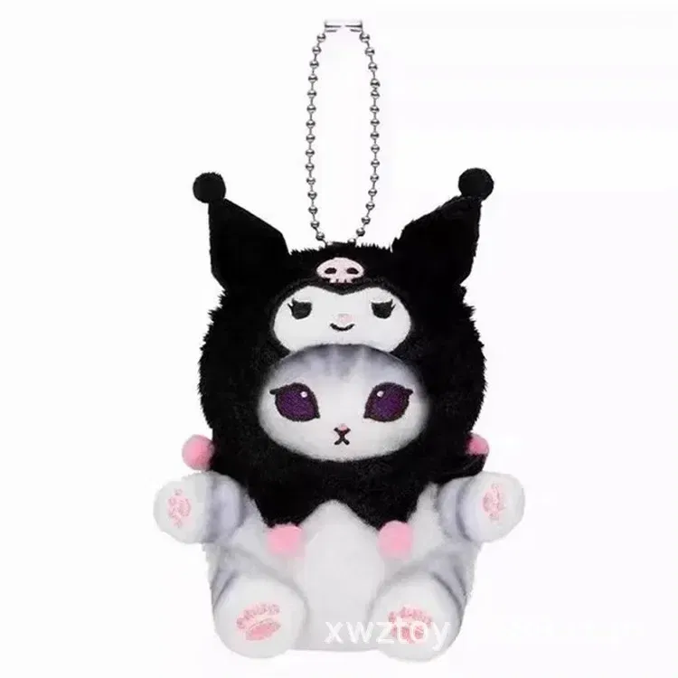 Color: Watermelon red - Hot Kawaii Plush Keychain Pendant Cartoon Mofusand Shark Cat Cross-Dressing Hello Kitty Kuromi Doll Stuff Backpack Decor Toys