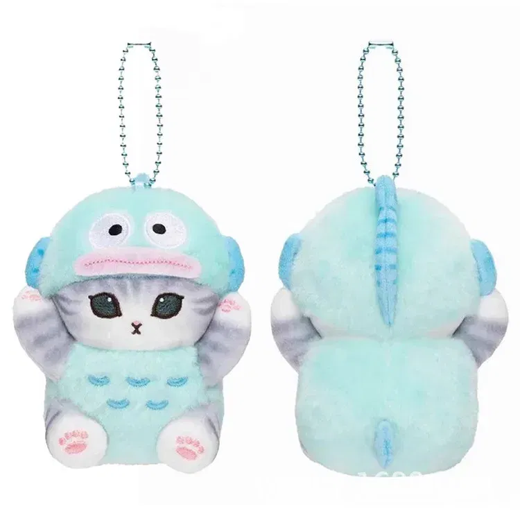 Color: Watermelon red - Hot Kawaii Plush Keychain Pendant Cartoon Mofusand Shark Cat Cross-Dressing Hello Kitty Kuromi Doll Stuff Backpack Decor Toys