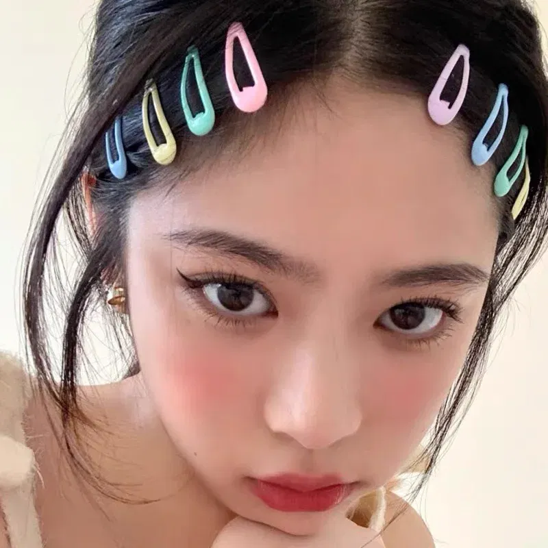 Color: Light Grey - 5Pc Korean Snap Hairgrip Hair Clips Bangs Clip Edge Clip Waterdrop Shape BB Hairpins DIY Fashion Headwear Women Hair Accessories