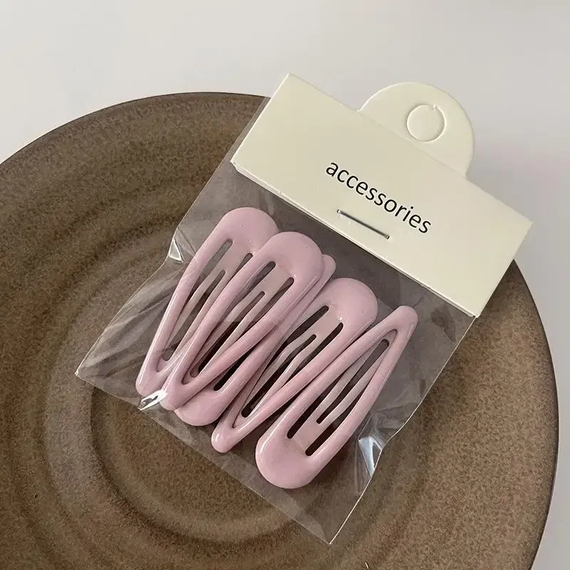Color: Light Grey - 5Pc Korean Snap Hairgrip Hair Clips Bangs Clip Edge Clip Waterdrop Shape BB Hairpins DIY Fashion Headwear Women Hair Accessories