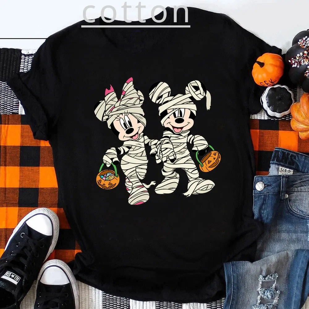 Color: green, Kid Size: 4T - Funny Mickey Minnie Mummy Print Disney Children Cotton T Shirts Trick Treat Fashion Halloween Cute Kid Clothes Girls Streetwear
