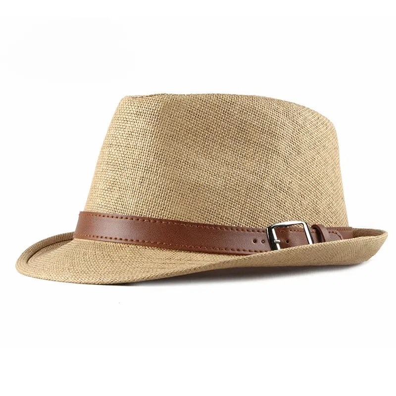Color: Beige - Summer Straw Hat Male Korean Fashion Hat Female Sun Visor British Retro Gentleman Jazz Hat