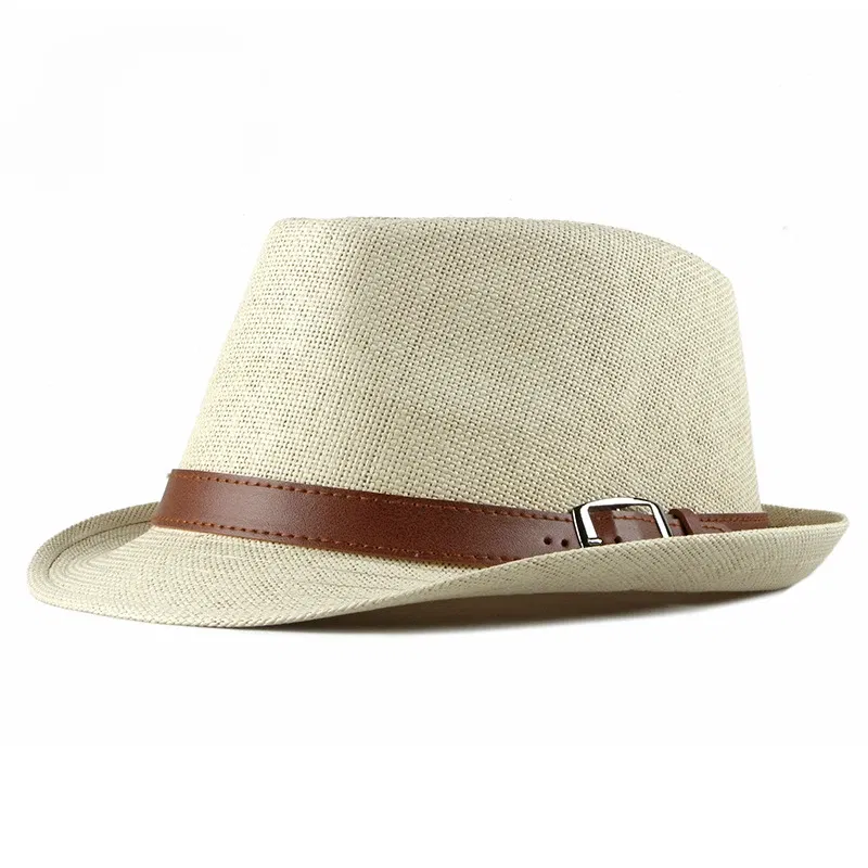 Color: Beige - Summer Straw Hat Male Korean Fashion Hat Female Sun Visor British Retro Gentleman Jazz Hat