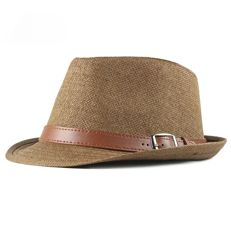 Color: Beige - Summer Straw Hat Male Korean Fashion Hat Female Sun Visor British Retro Gentleman Jazz Hat