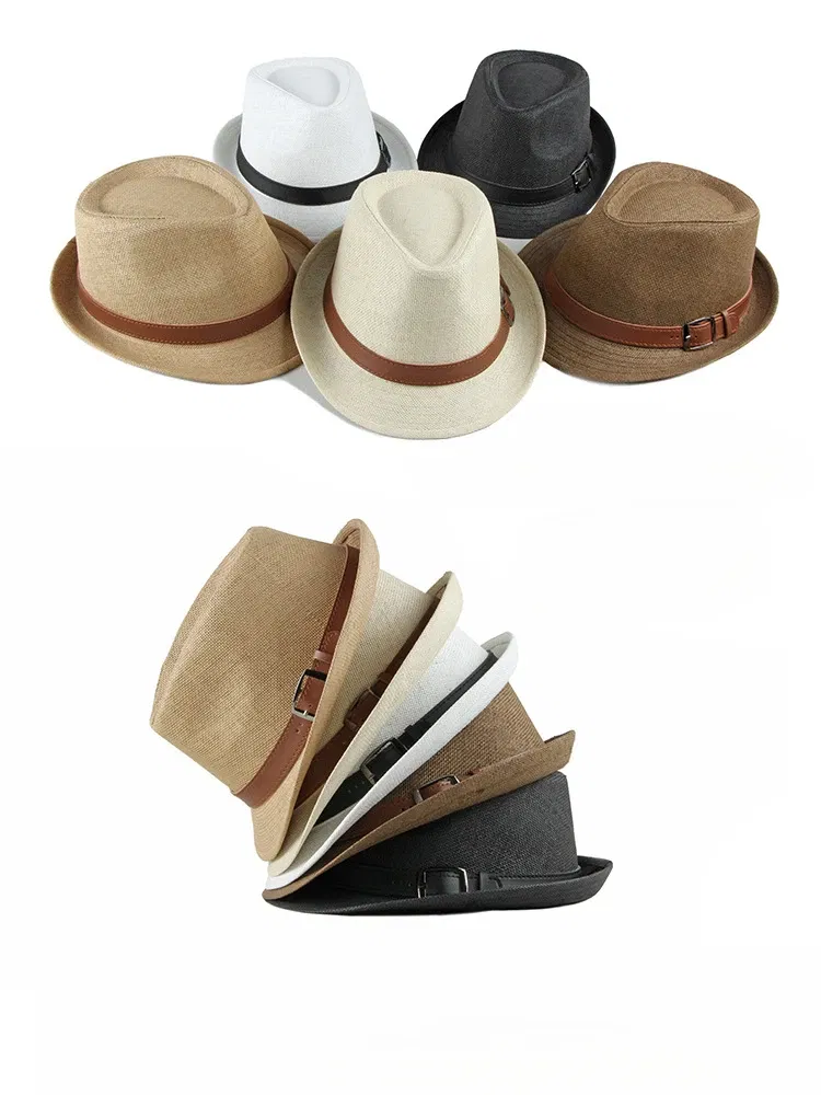 Color: Beige - Summer Straw Hat Male Korean Fashion Hat Female Sun Visor British Retro Gentleman Jazz Hat