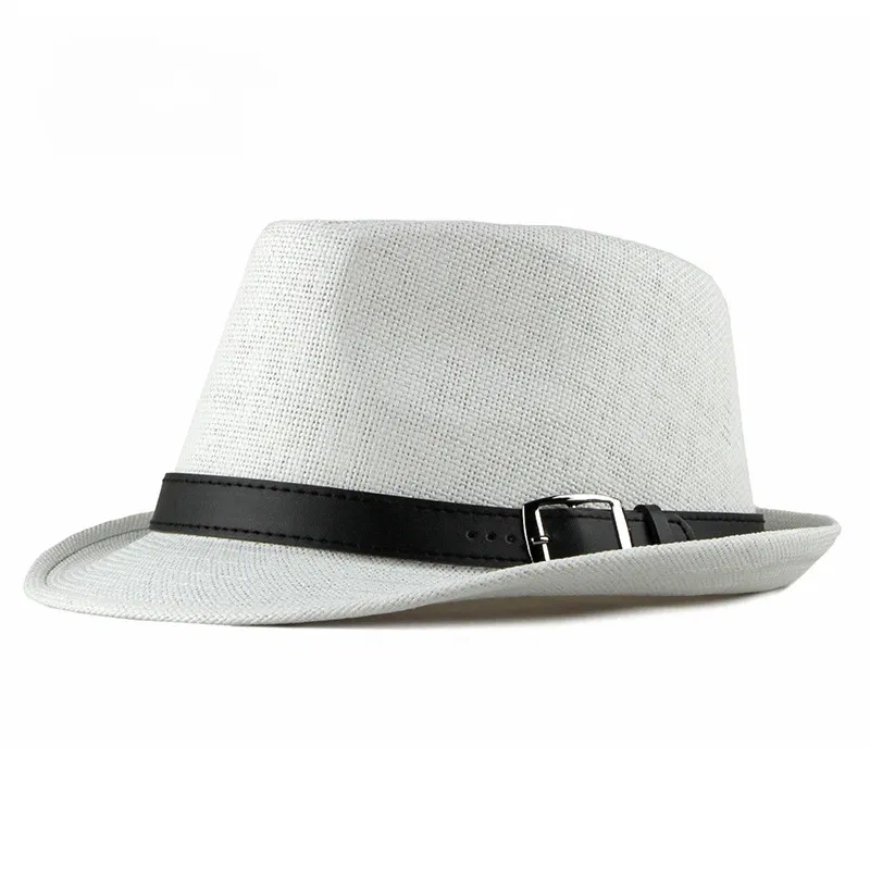 Color: Beige - Summer Straw Hat Male Korean Fashion Hat Female Sun Visor British Retro Gentleman Jazz Hat