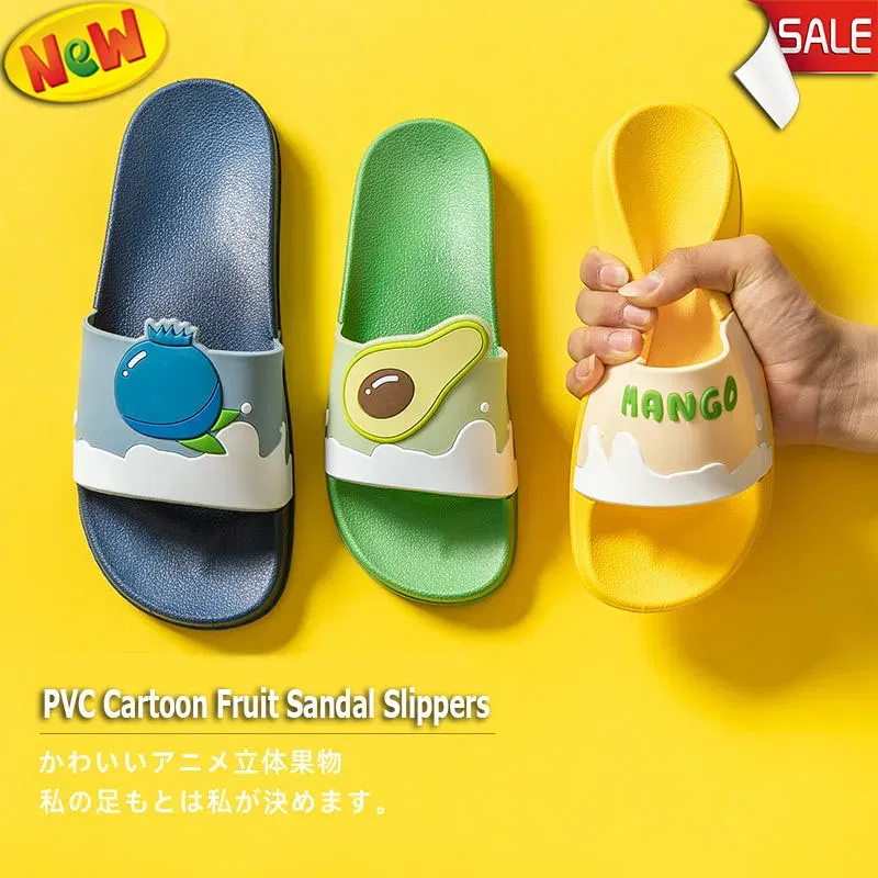 Color: black, Shoe Size: 4 - New Shoes for Women PVC Slippers Fashions Cartoon Fruit Sandals Flip Flops Summer Casual Beach Home Bath Thick Non-Slip Slippe