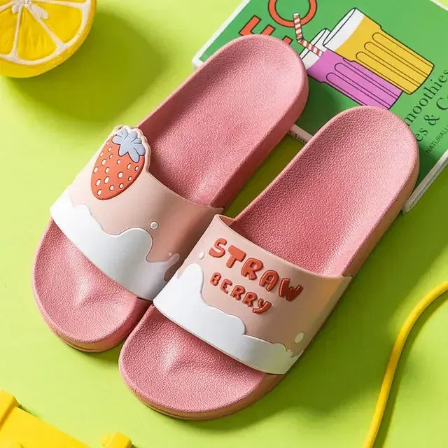 Color: black, Shoe Size: 4 - New Shoes for Women PVC Slippers Fashions Cartoon Fruit Sandals Flip Flops Summer Casual Beach Home Bath Thick Non-Slip Slippe