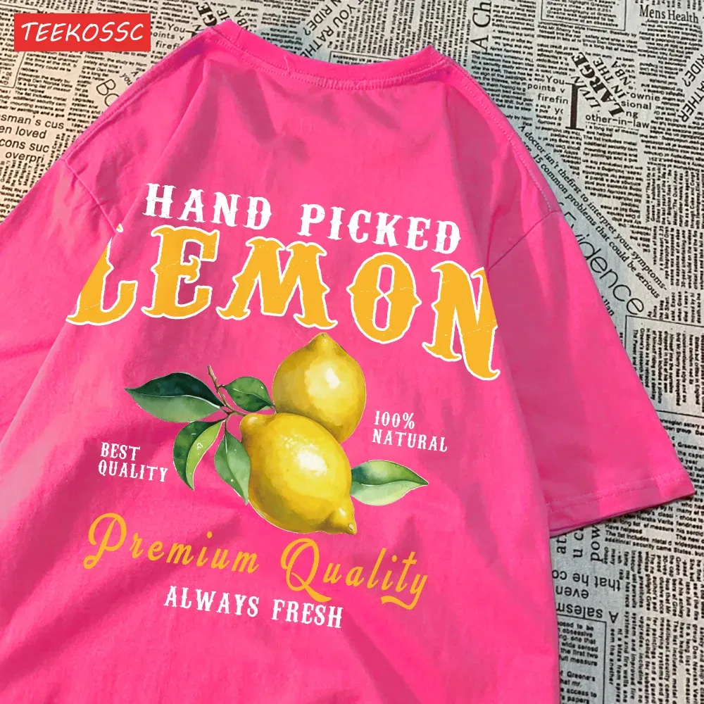 Color: Clear, Size: XL - Summer Lemon Cherries Prints T-Shirts Cotton Women's Tops Oversize O-Neck Soft Short Sleeve tees Street Casual Womans Clothes