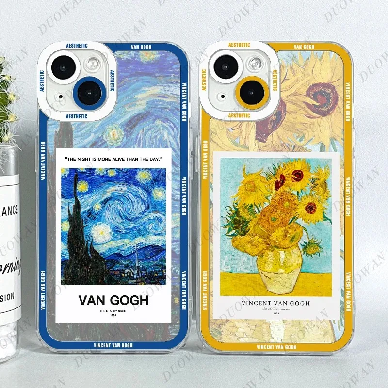 Color: green, Material: PVC - Van Gogh Oil Painting Phone Case For iPhone 11 12 13 14 15 16 Pro Max XR X XS Mini 8 7 Plus SE 2020 2022 Transparent Case