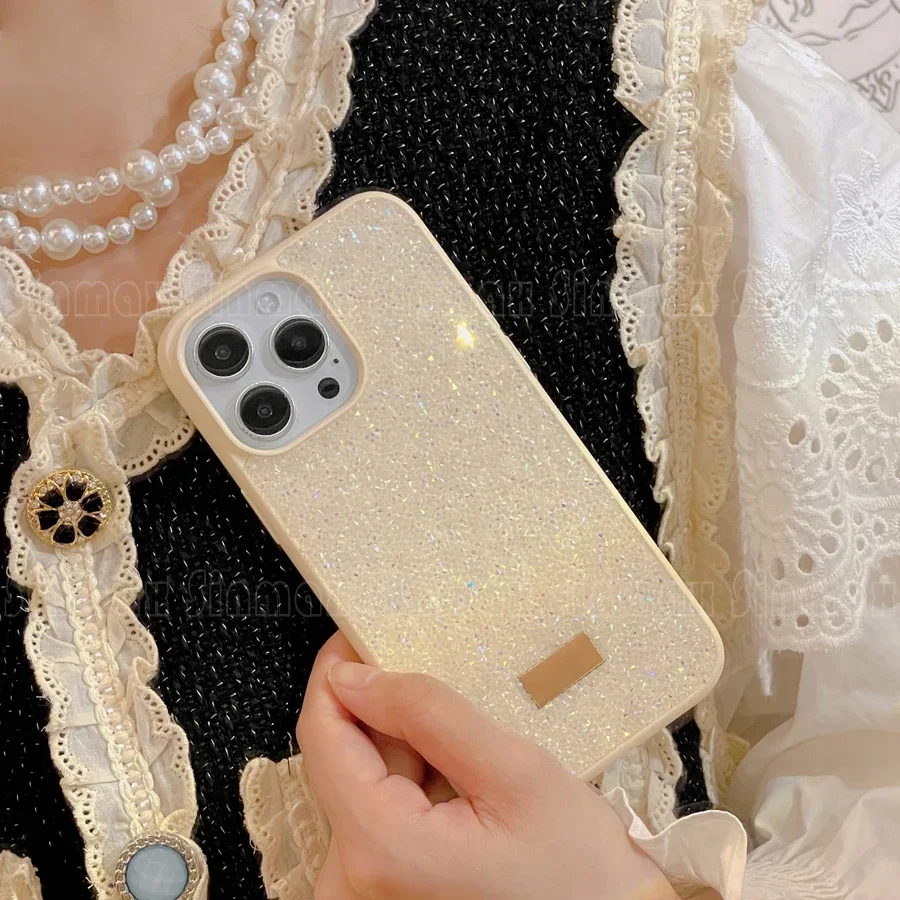 Color: Dark purple, Material: PVC - Bling Glitter Phone Case For iPhone 16 15 14 13 12 Pro Max 11 Vogue Protective Soft Diamond Cover Coque Funda