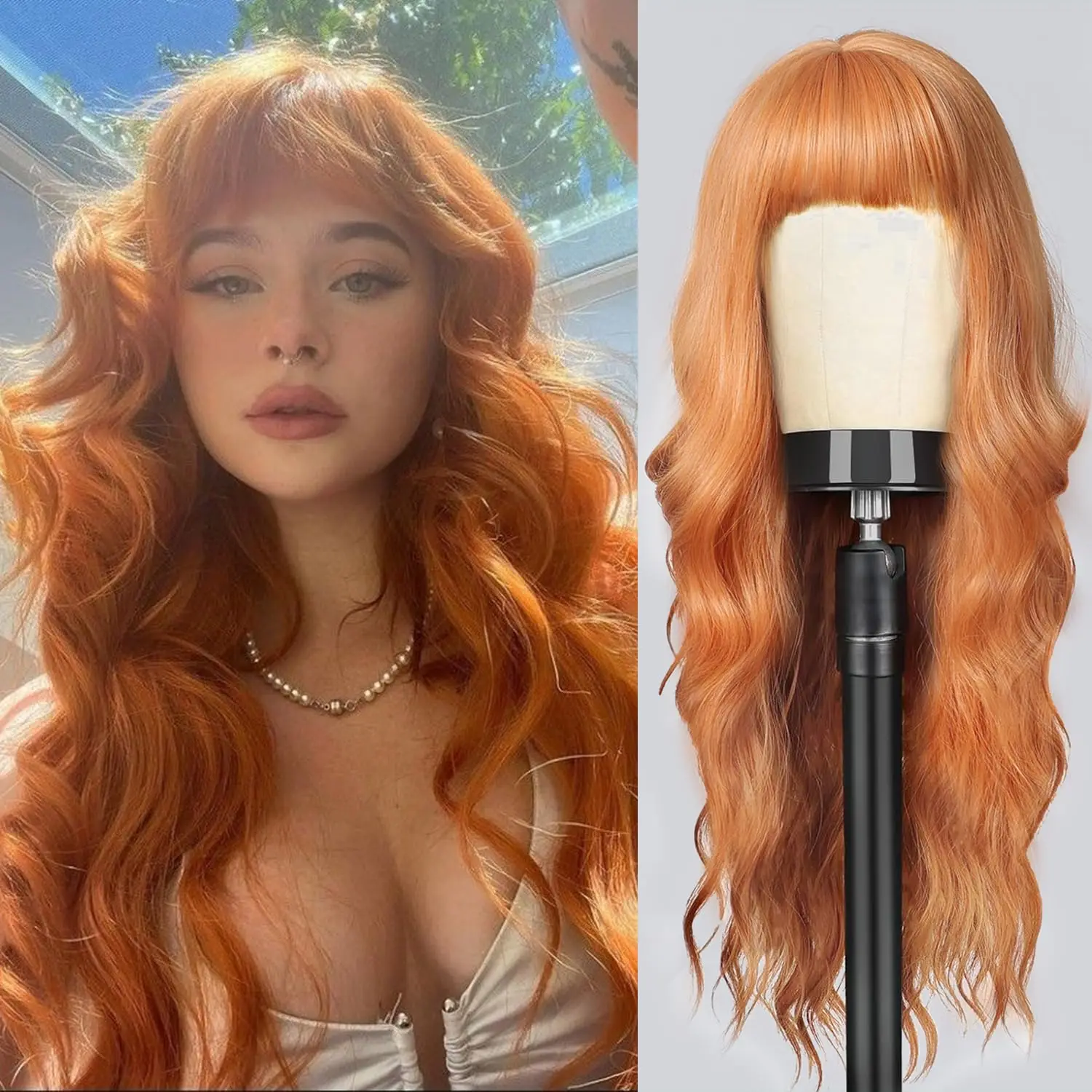Color: T1B/613 - Orange synthetic wig with big waves for party, Halloween cosplay, daily use wig, high-temperature hair accessory