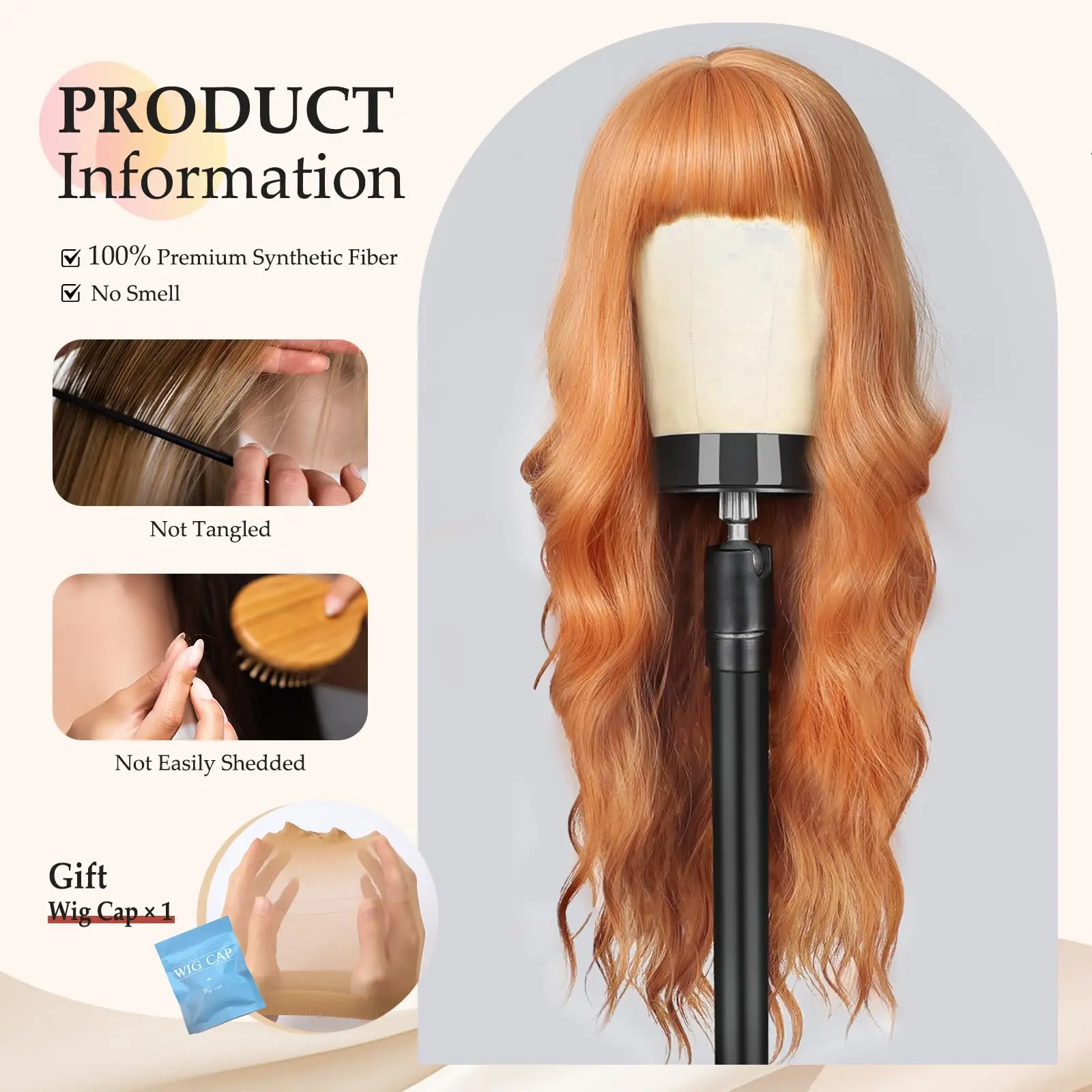 Color: T1B/613 - Orange synthetic wig with big waves for party, Halloween cosplay, daily use wig, high-temperature hair accessory