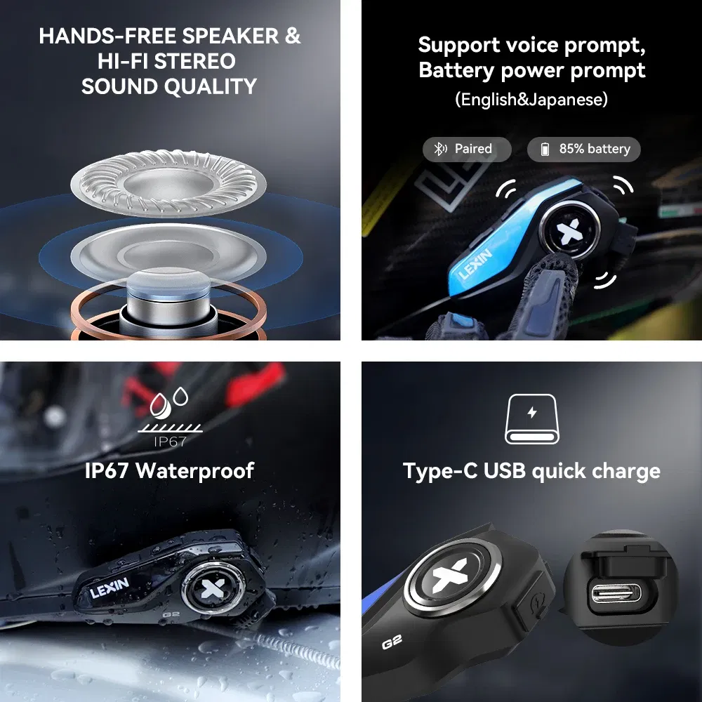 Color: WHITE, Ships From: CHINA - Lexin-G2P Motorcycle Helmet Bluetooth Intercom  Up To Pair 6 Riders&Big Button Design Exchangeable Pattern Shell  120KM/H