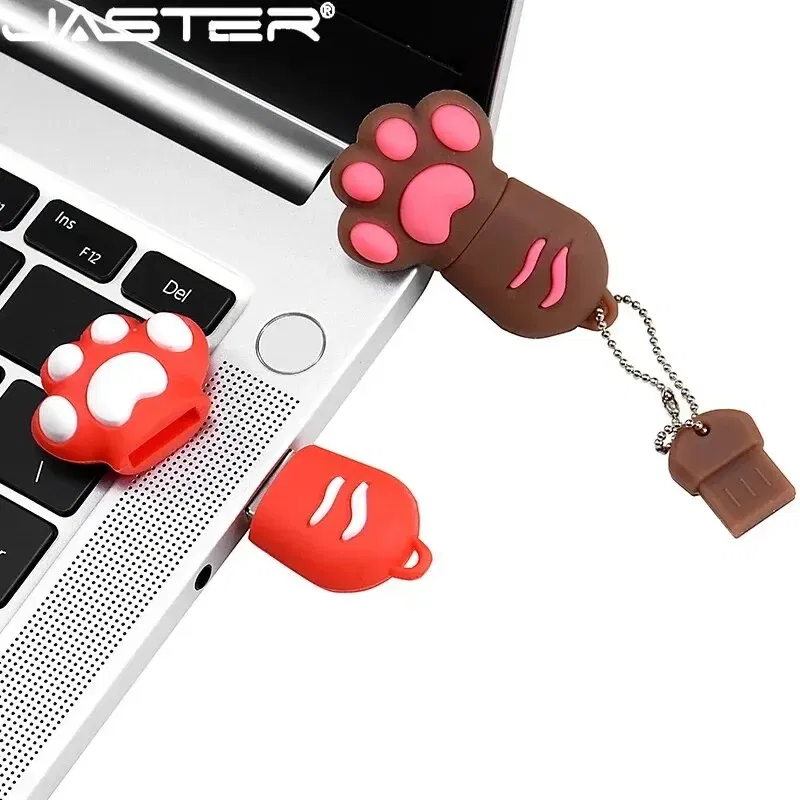Capacity: 32GB, Color: Red - JASTER Cute Cat Claw USB Flash Drive 64GB Cartoon Memory Stick 32GB Creative Gift Pen Drive 16GB Pink Silicone External Storage
