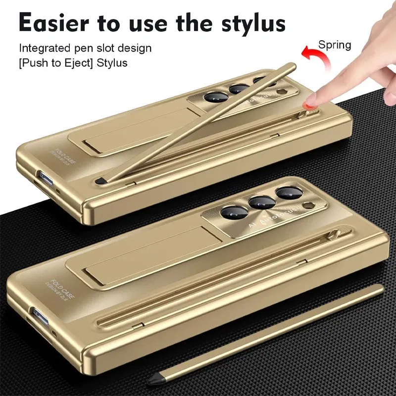 Color: Blue, Bundle: Case & Strap, Material: Canvas - For Samsung Galaxy Z Fold 4 5 Case With S Pen Stand & Hinge Cover Screen Protector All-inclusive Anti-drop For Z Fold5 Fold4