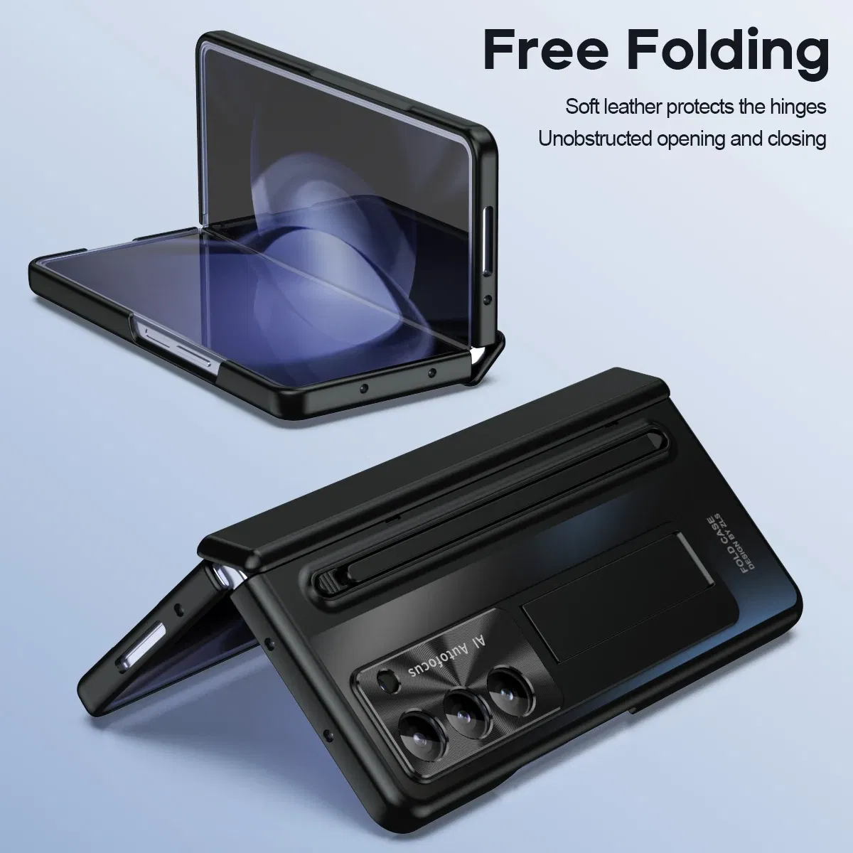 Color: Blue, Bundle: Case & Strap, Material: Canvas - For Samsung Galaxy Z Fold 4 5 Case With S Pen Stand & Hinge Cover Screen Protector All-inclusive Anti-drop For Z Fold5 Fold4