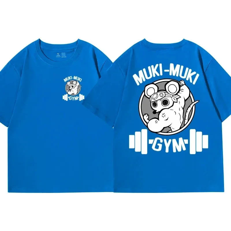Color: Blue, Size: L - Anime Demon Slayer Uzui Tengen Print T-shirts Unisex Funny Ninja Mice Muki Muki Gym T Shirt Muscular Mouse Oversized T-shirt