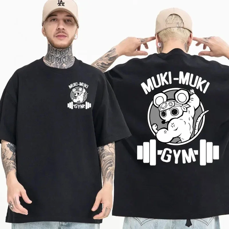 Color: Blue, Size: L - Anime Demon Slayer Uzui Tengen Print T-shirts Unisex Funny Ninja Mice Muki Muki Gym T Shirt Muscular Mouse Oversized T-shirt