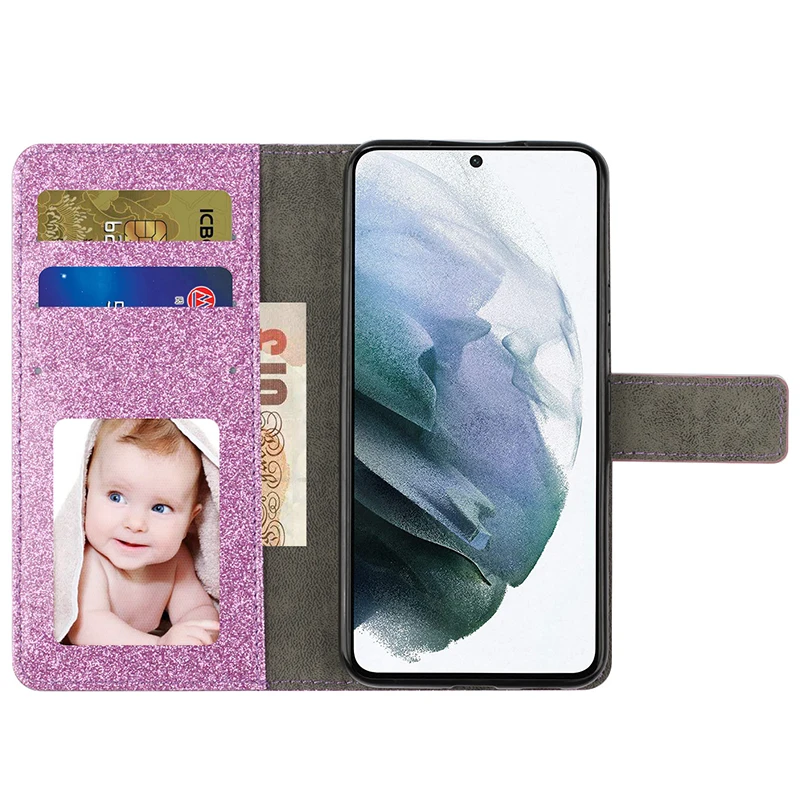 Color: black, Material: Other - Glitter Wallet Leather Case For Samsung Galaxy S25 FE S24 Ultra S23 Plus S22 S21 A35 A36 A56 A55 A13 A14 A15 A16 A26 A34 A33 A54