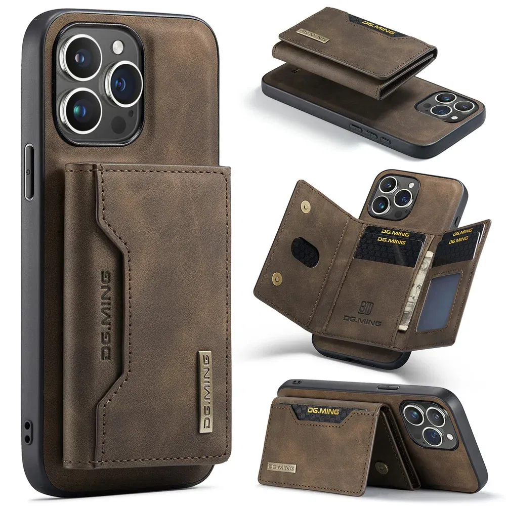 Color: Coffee, Material: Microfiber - 2 In 1 Case For iPhone 16 15 14 13 12 11 Pro Max Plus XS Max XR 8 Plus SE 2022 Wallet Magnetic Leather Card Holder Pocket Cover
