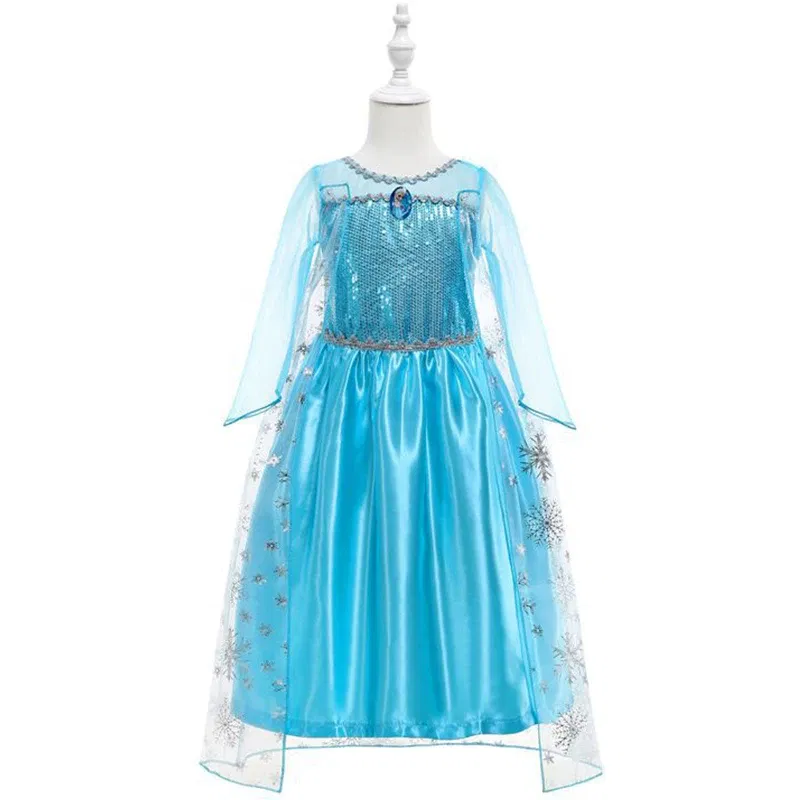 Kid Size: 14, Color: Blue - Disney Frozen Elsa Anna Princess Dresses Girls Mesh Sequin Dress Kids Cosplay Snow Queen Costumes Carnival Birthday Party Gowns