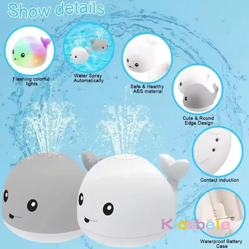 Color: WHITE - Kids Whale Fountain Bath Toys Spray Water Shower Swim Pool Toys Automatic Sprinkler With Colorful Light For Baby 6-36 Months