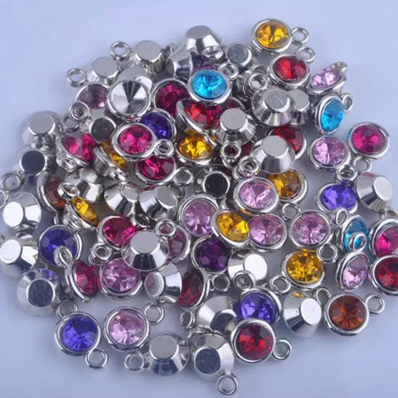 Metal color: Platinum Plated - 150pcs/lot mixed Birthstone charms 11mm Acrylic for DIY jewelry