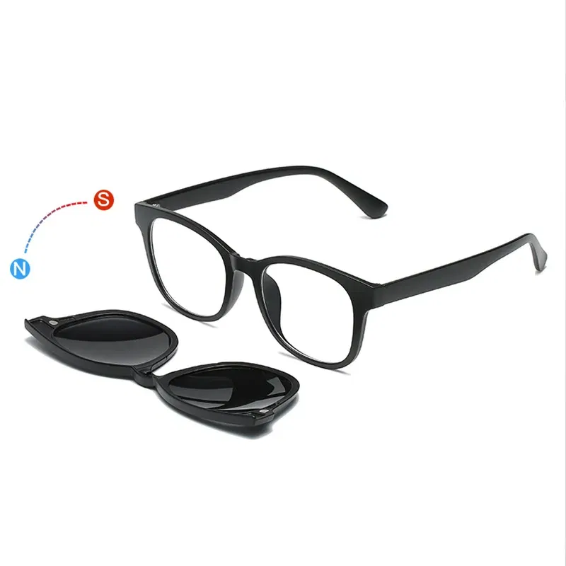 Lenses Color: Coffee, Ships From: CHINA, Frame Color: WHITE - 6 In 1 Spectacle Frame Men Women With 5 PCS Clip On Polarized Sunglasses Magnetic Glasses Male Computer Optical 2201