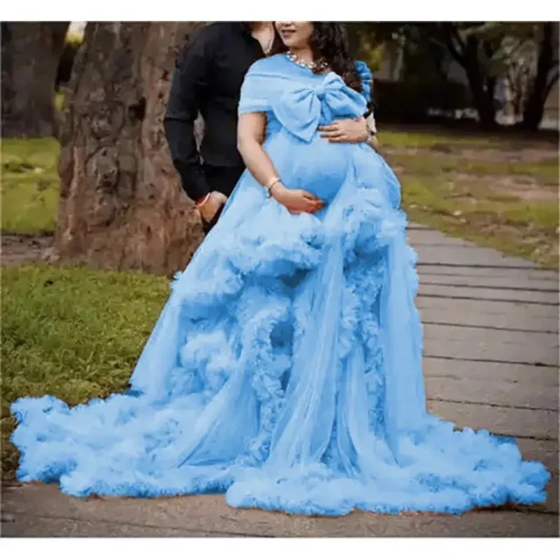 Color: SKY BLUE, Maternity Size: 6, Ships From: CHINA - BIG BOW Tulle Ruffle maternity dresses photoshoot baby shower п?»?°?‚ь?µ д?»я ?±?µр?µм?µнн?‹?… فس?§تي?† ?&sh