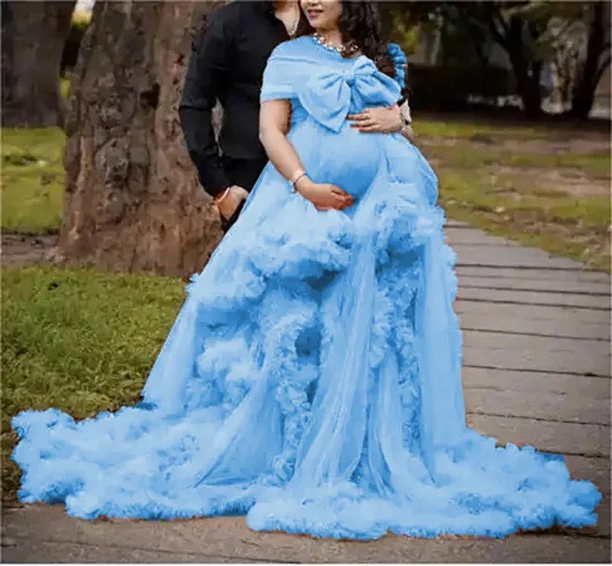Color: SKY BLUE, Maternity Size: 6, Ships From: CHINA - BIG BOW Tulle Ruffle maternity dresses photoshoot baby shower п?»?°?‚ь?µ д?»я ?±?µр?µм?µнн?‹?… فس?§تي?† ?&sh