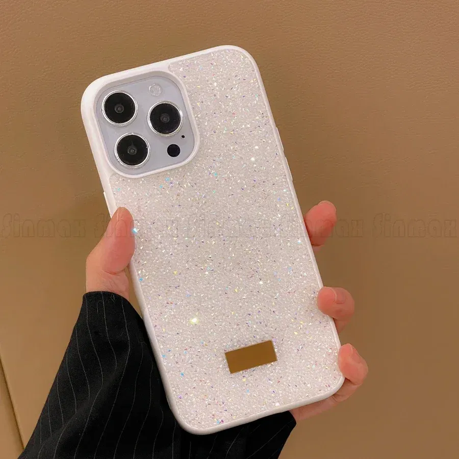 Color: black, Material: PU - Bling Glitter Phone Case For iPhone 16 15 14 13 12 Pro Max 11 Vogue Protective Soft Diamond Cover Coque Funda