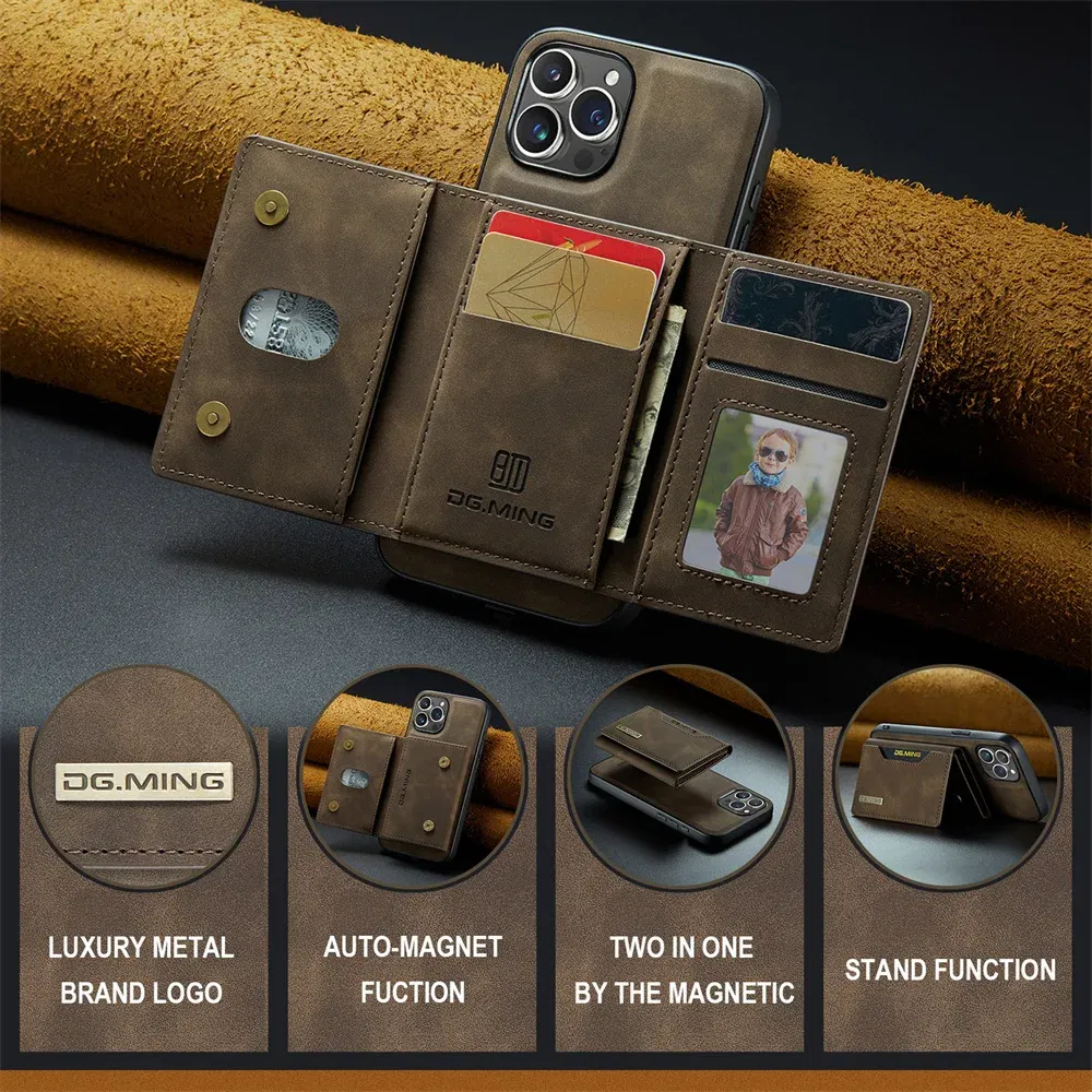Color: Beige, Material: PVC - 2 In 1 Case For iPhone 16 15 14 13 12 11 Pro Max Plus XS Max XR 8 Plus SE 2022 Wallet Magnetic Leather Card Holder Pocket Cover