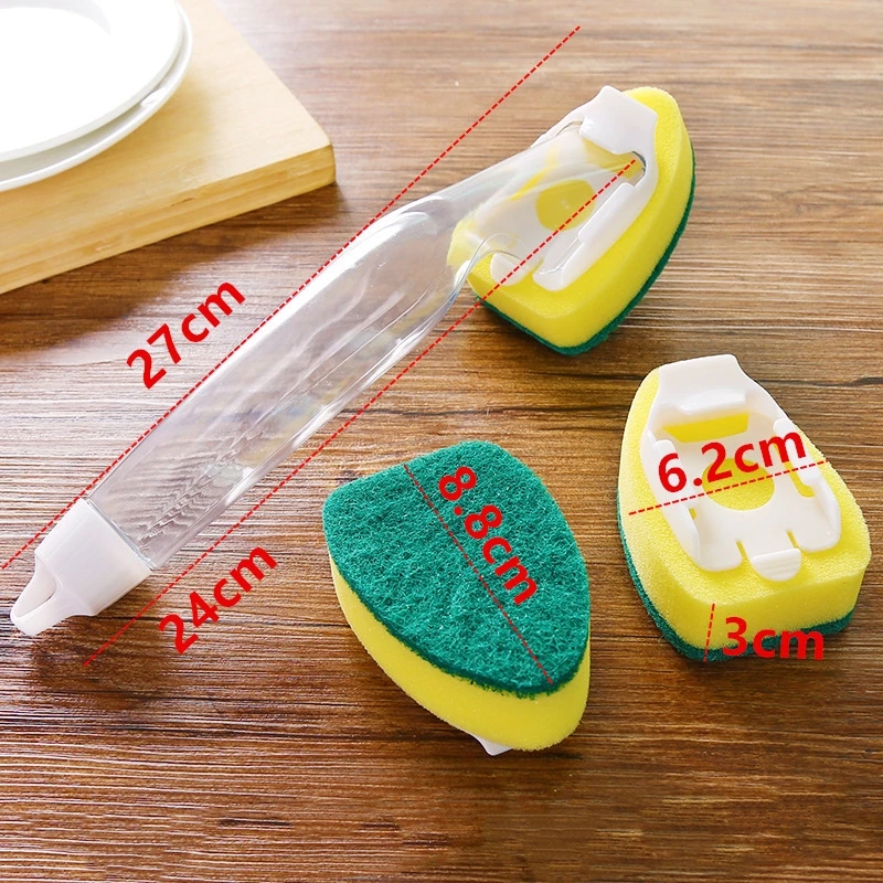 Color: Blue - Replaceable Liquid Soap Dispenser Kitchen Cleaning Tool Long Handle Brush With Automatic Refill Liquid Sponge Wash Dish Scrubber