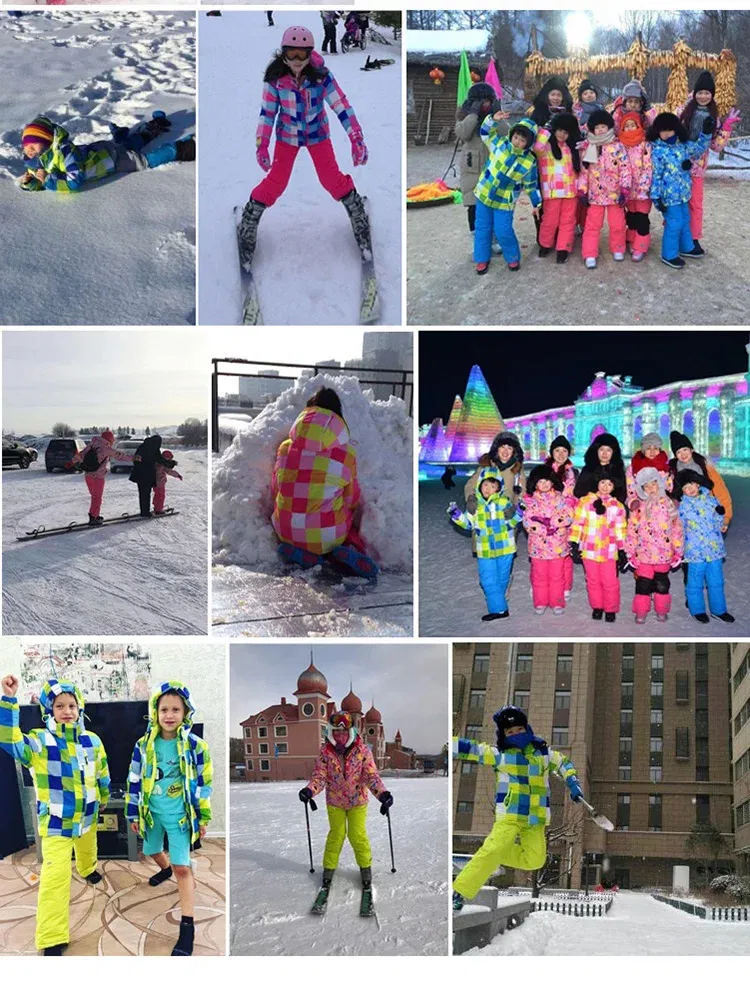 Color: Blue, Kid Size: 5 - RAISE -30 Degree Russian Winter Children Ski Suit Waterproof Plus Velvet Warm Hooded Coat Boy Overalls 3-20 Years Girl Snowsuits