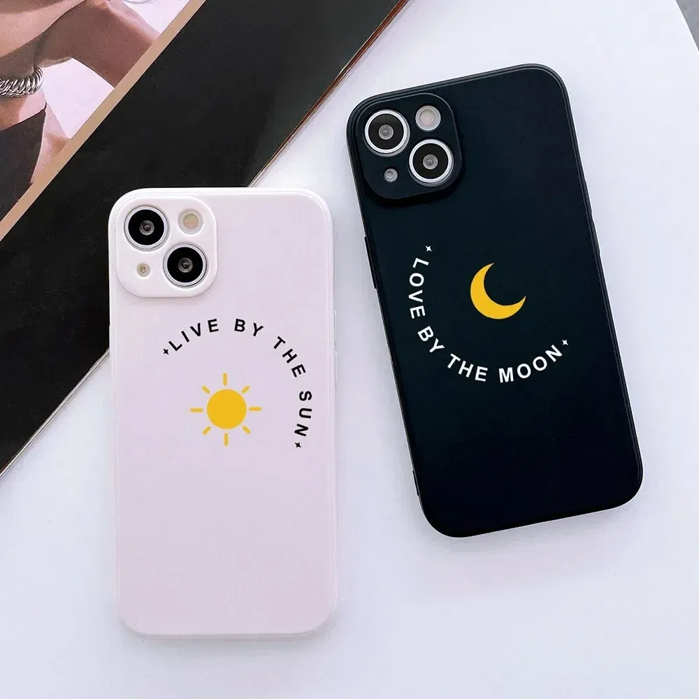 Color: Dark Grey, Material: tpu - Couple Black and White Love Sun Moon Case For Samsung Galaxy S10 S20 S21 S22 S23 S24 FE Plus Ultra Note 20 Silicone Phone Case