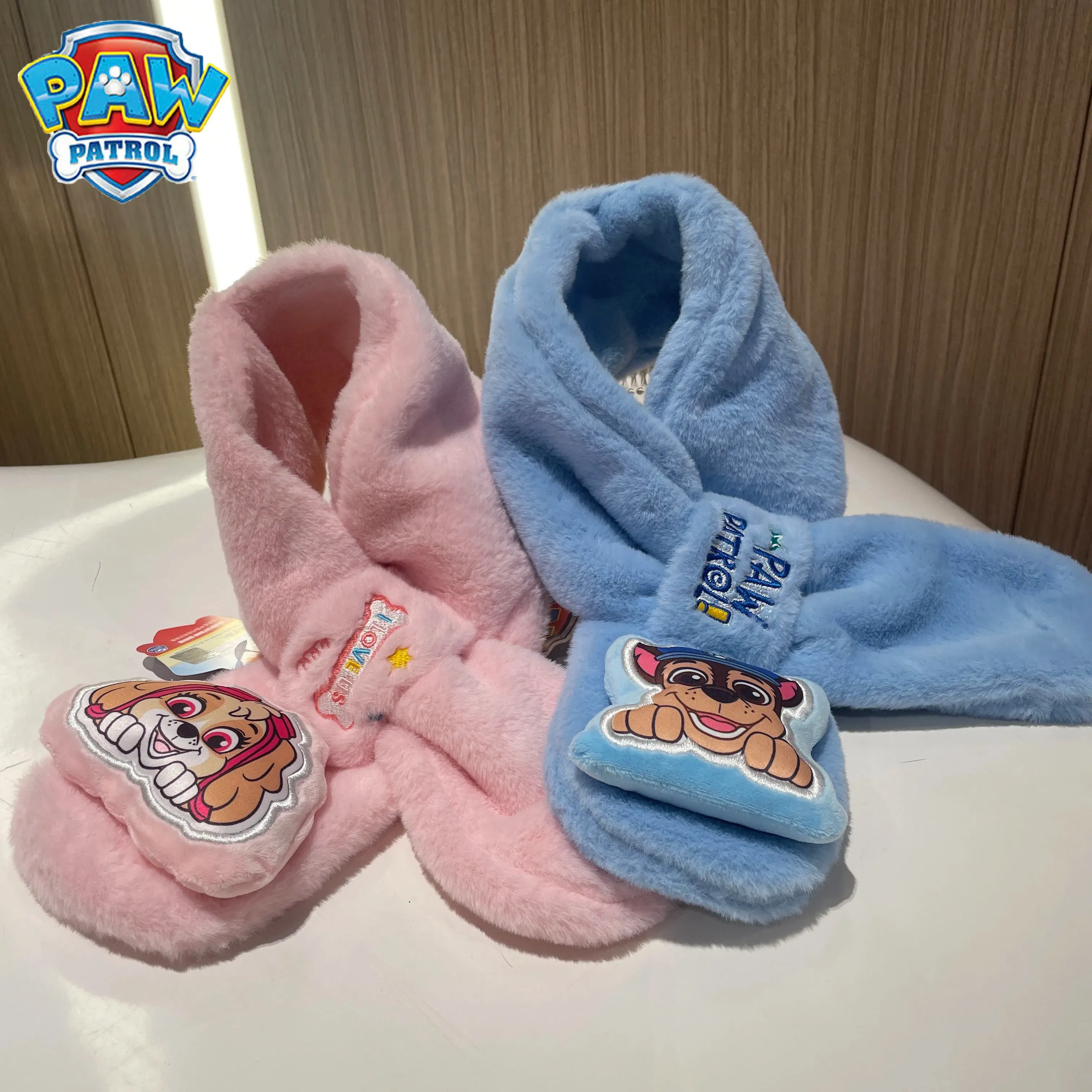 Color: Gold, Size: XXL - 100% Genuine Paw Patrol Thicken Cross Collar Scarf Kids Girls Glove Warm Winter Muffler Fur Plush Cute Shawl Scarfs High quality