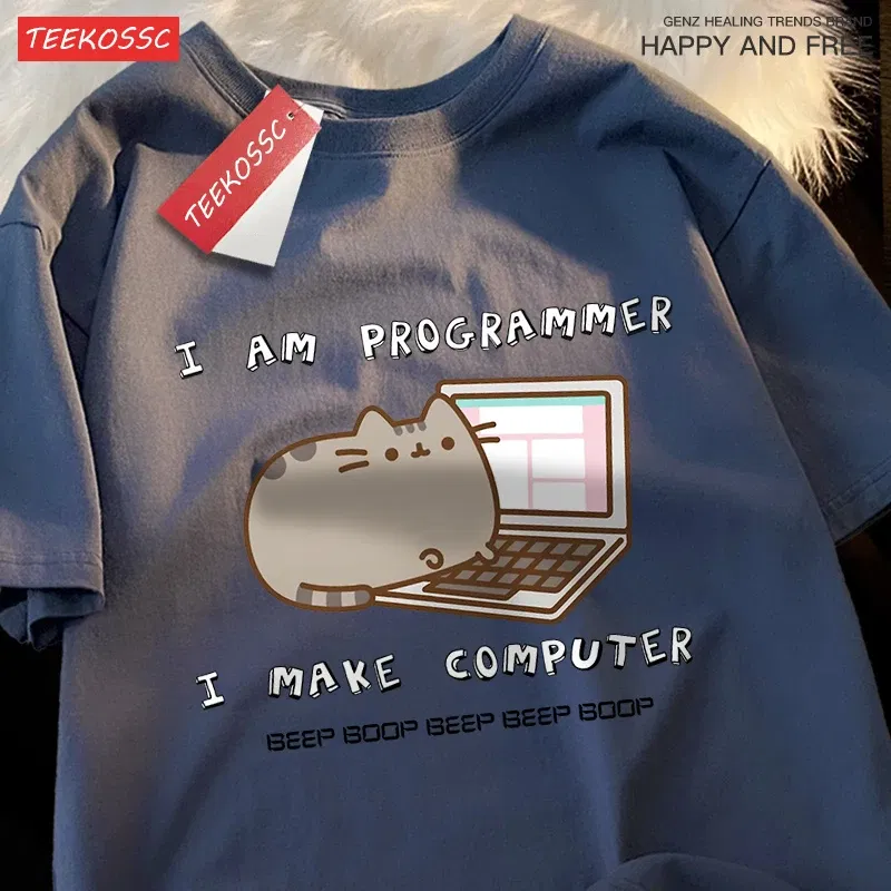 Color: WHITE, Size: L - I Am Programmer I Make Computer Mens T Shirts Summer Cotton T-Shirt Oversized Loose Short Sleeve Crewneck Tee Clothes Fashion