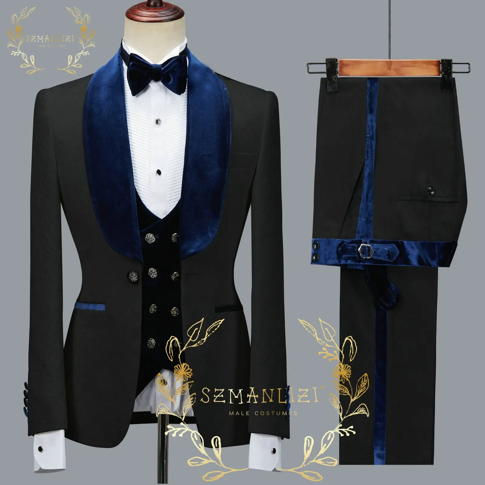 Color: green, Size: XS - SZMANLIZI 2022 Latest Designs Black Floral Party Blazer Men Suits Costume Homme Groom Tuxedos Wedding Terno Masculino 3 Pieces