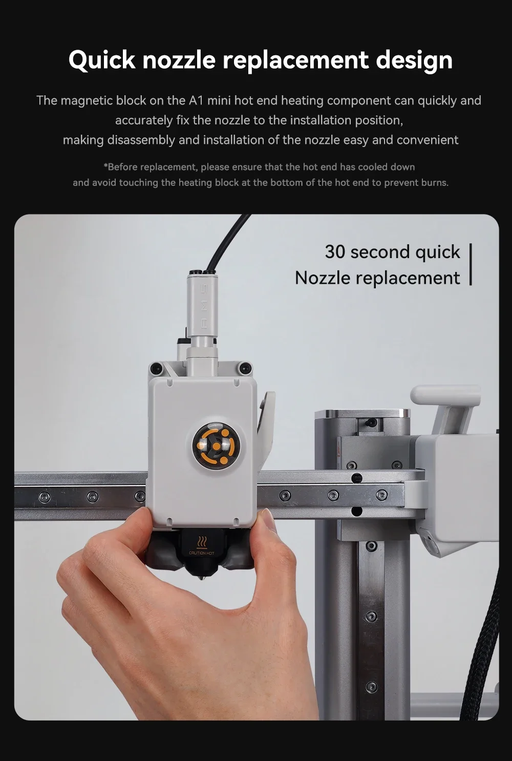 Color: Gold - Hardened Steel Nozzle For Bambu Lab A1 mini Hotend Kit 0.4/0.6/0.8mm Fast Speed Bambulab A1 Hot End Assembly 3D printer part