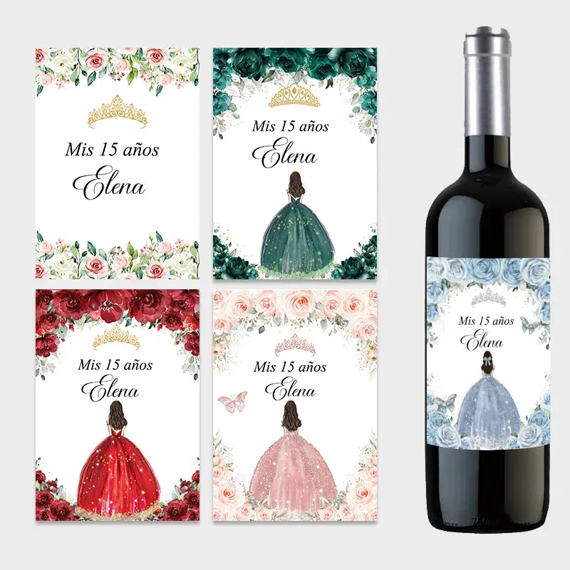 Color: Dark Khaki - 20pcs Custom Mis 15 A?±os XV Mis Quince Wine Bottle Labels Stickers Customize 15th/16th Girls Birthday Party Decor Labels Crown
