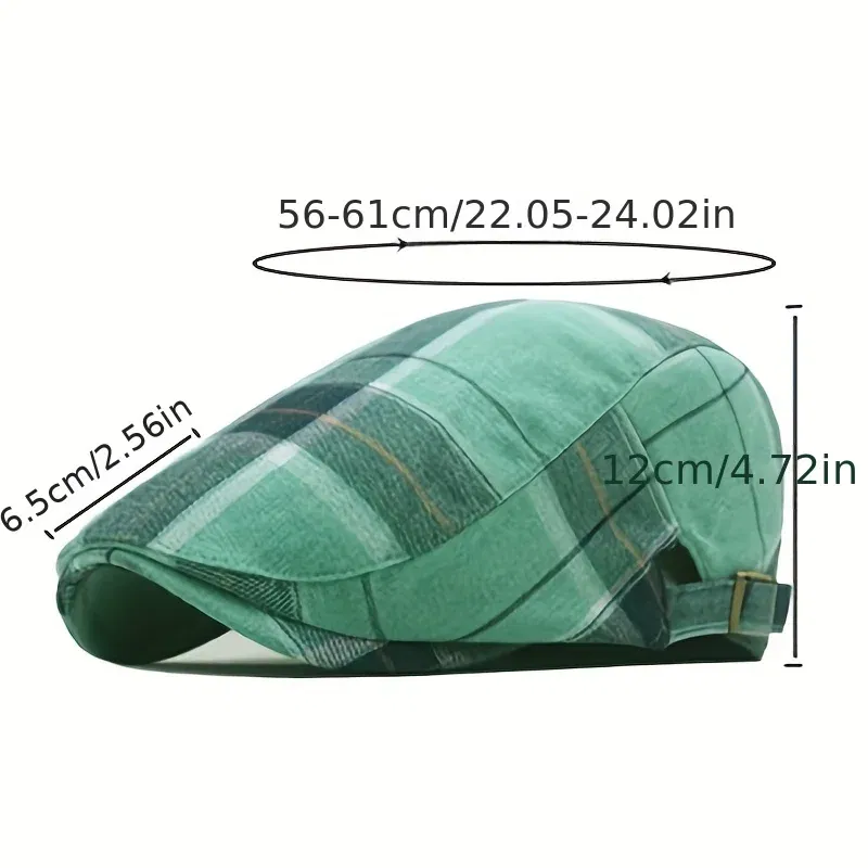 Color: Black - Men's Plaid Pattern Flat Cap Newsboy Hat Women Beret Cabbie Gatsby Cap