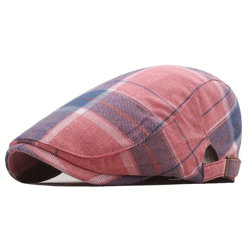 Color: Black - Men's Plaid Pattern Flat Cap Newsboy Hat Women Beret Cabbie Gatsby Cap
