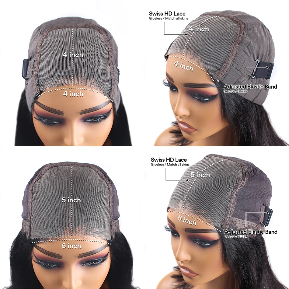 Stretched Length: 28inches, Hair Color: #10, Density: 200%, Ships From: CHINA - Glueless Wig Human Hair Ready To Wear Water Wave Lace Front Wig 4x4 5x5 Lace Closure Black Wig Curly HD Lace Frontal Human Hair