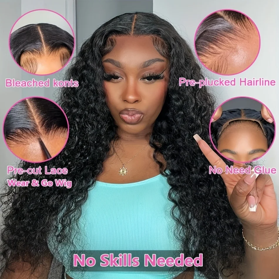 Stretched Length: 28inches, Hair Color: #10, Density: 200%, Ships From: CHINA - Glueless Wig Human Hair Ready To Wear Water Wave Lace Front Wig 4x4 5x5 Lace Closure Black Wig Curly HD Lace Frontal Human Hair