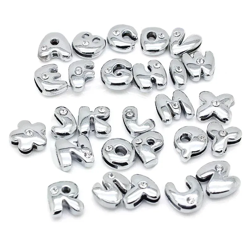 Color: WHITE - 8mm Fat Slide Letters Charms Bracelet Women Jewelry Making 1pc Slide Alphabet A-Z DIY Wristband Belt Keychain Pet Collar