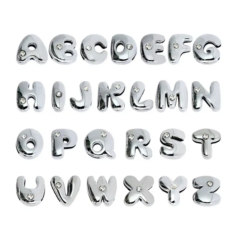 Color: WHITE - 8mm Fat Slide Letters Charms Bracelet Women Jewelry Making 1pc Slide Alphabet A-Z DIY Wristband Belt Keychain Pet Collar