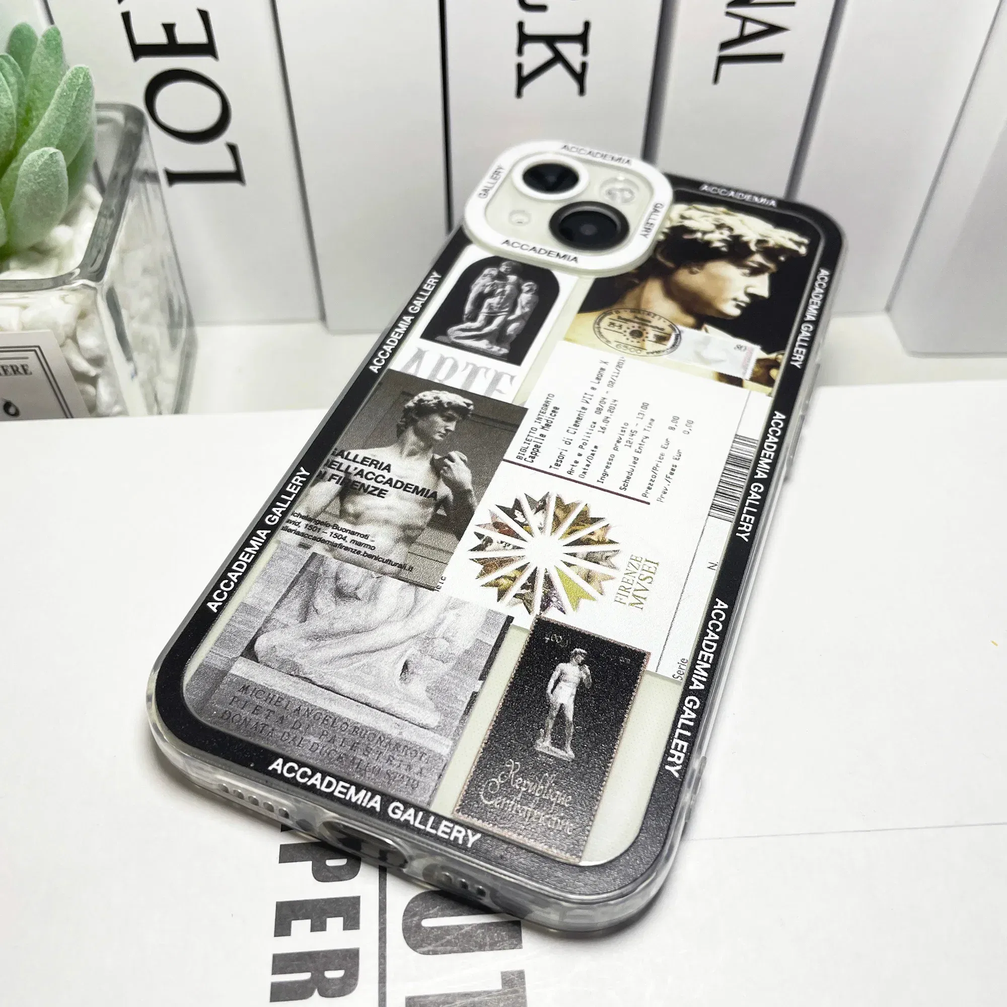 Color: Beige, Material: POLYESTER - Van Gogh David Museum Tickets Stickers Collage Art Phone Case For iPhone 14 13 12 11 Pro Max Mini XS X XR SE 7 8 Plus Soft Cover