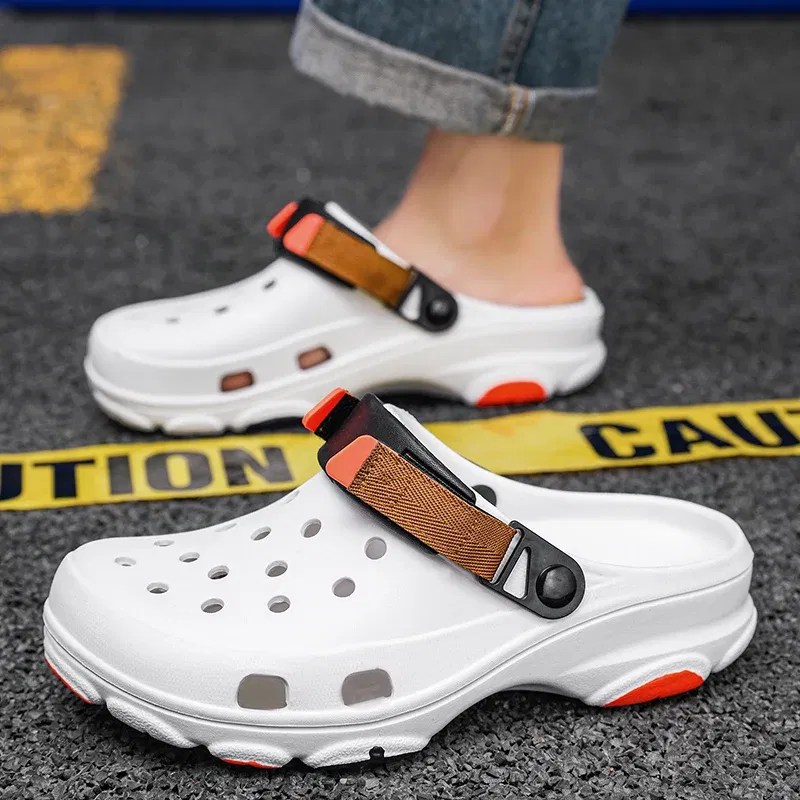 Color: Dark Khaki, Shoe Size: 38 - Summer Men's and Women's Leisure Breathable Garden Shoes, Couples Outdoor Beach Baotou Cool Drag Hole Shoes